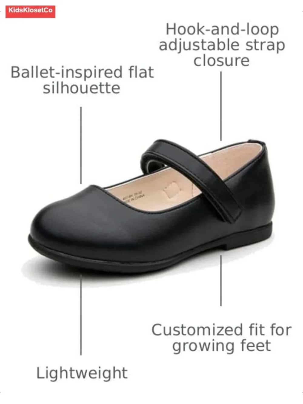 Girls Mary Jane Dress Shoes Hook Loop Non-Slip Faux Leather Flats